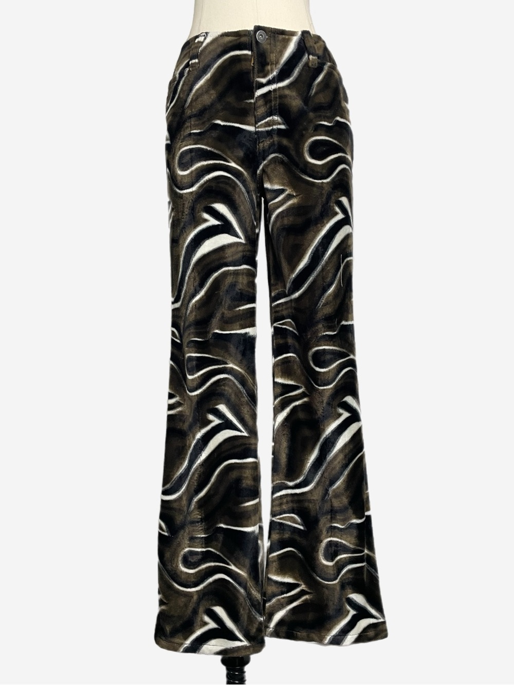 Vintage 90s Joy Jeans Brown white swirl faux fur velvet straight leg pants XS